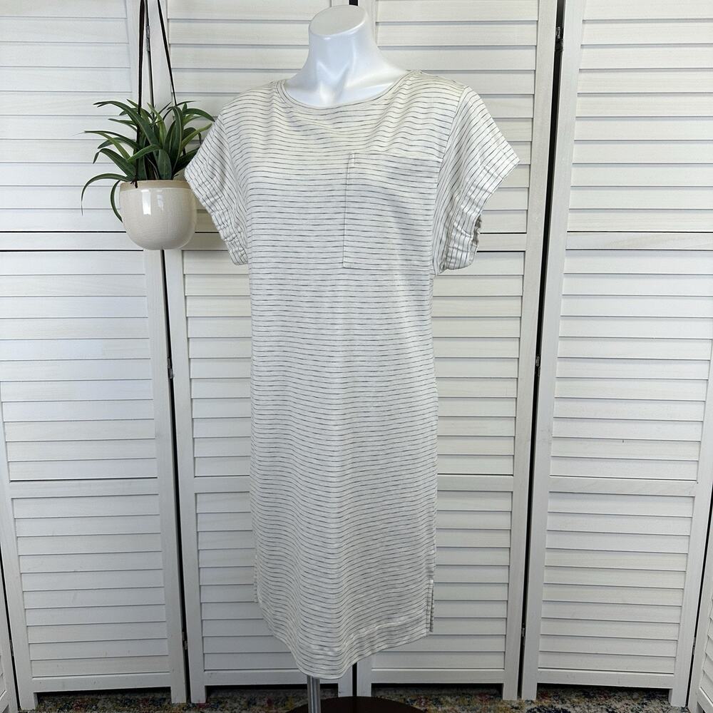 Haven Well Within Gathered Cuff Lounge Dress Cream Stripe Shift Pocket Size M